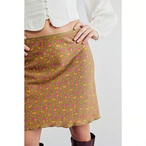Free People IRL Floral Mini Slip Skirt Sz 8 Green & Pink Floral Boho Pretty